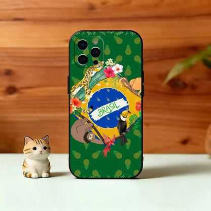 B-Brasilien B-brasilianische Flagge Handyhülle für iPhone 17, 16, 15, 14, 13, 12, 11 Plus, Pro Max, Andere Weiche Schwarze Hülle