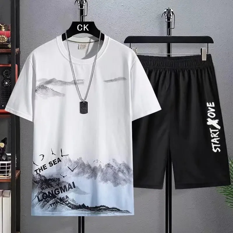 2026 Trendige Anzüge für Männer Herren Sommer Set Fitnessstudio Outfit Studenten Kurzarm T-Shirt 2-teiliger Anzug Trainingsanzüge Herren Freizeitkleidung