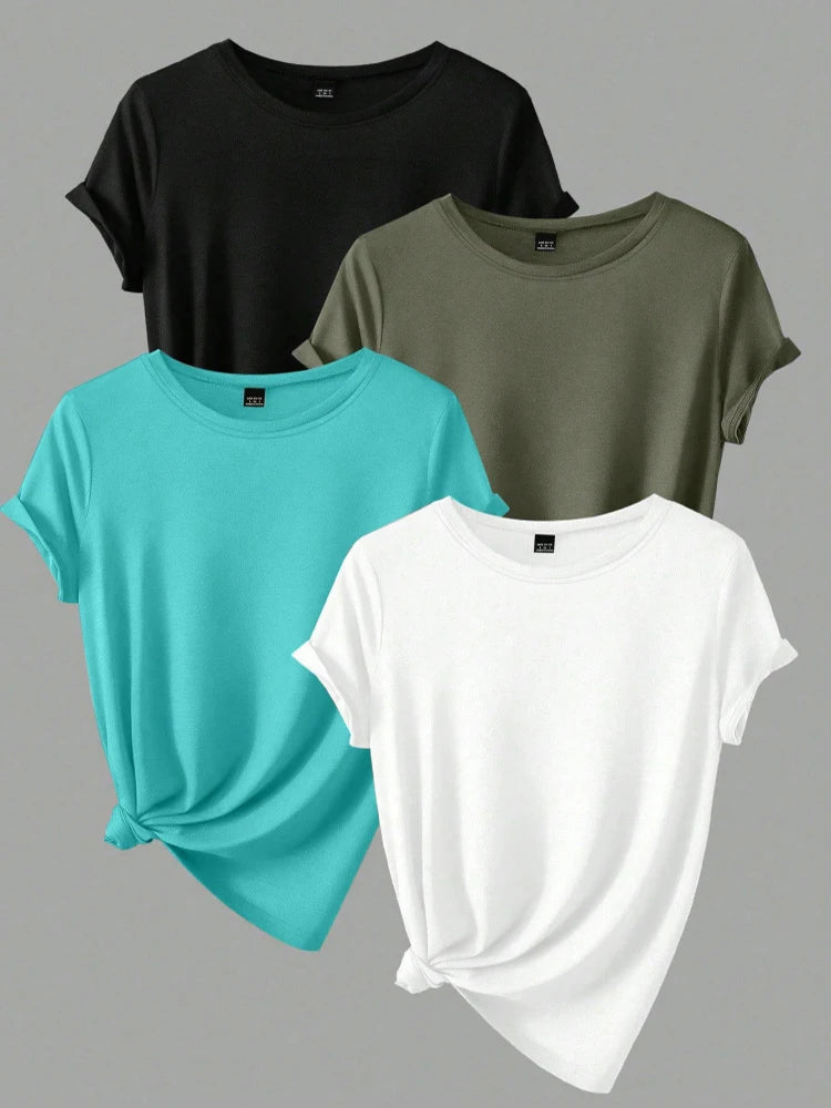 4 Stück Damen Trend T-Shirts Freizeit Sommer Tops Damenbekleidung Plus Size Kurzarm T-Shirt Kleidung für Frauen Tee Top Outfit