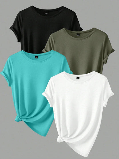 4 Stück Damen Trend T-Shirts Freizeit Sommer Tops Damenbekleidung Plus Size Kurzarm T-Shirt Kleidung für Frauen Tee Top Outfit