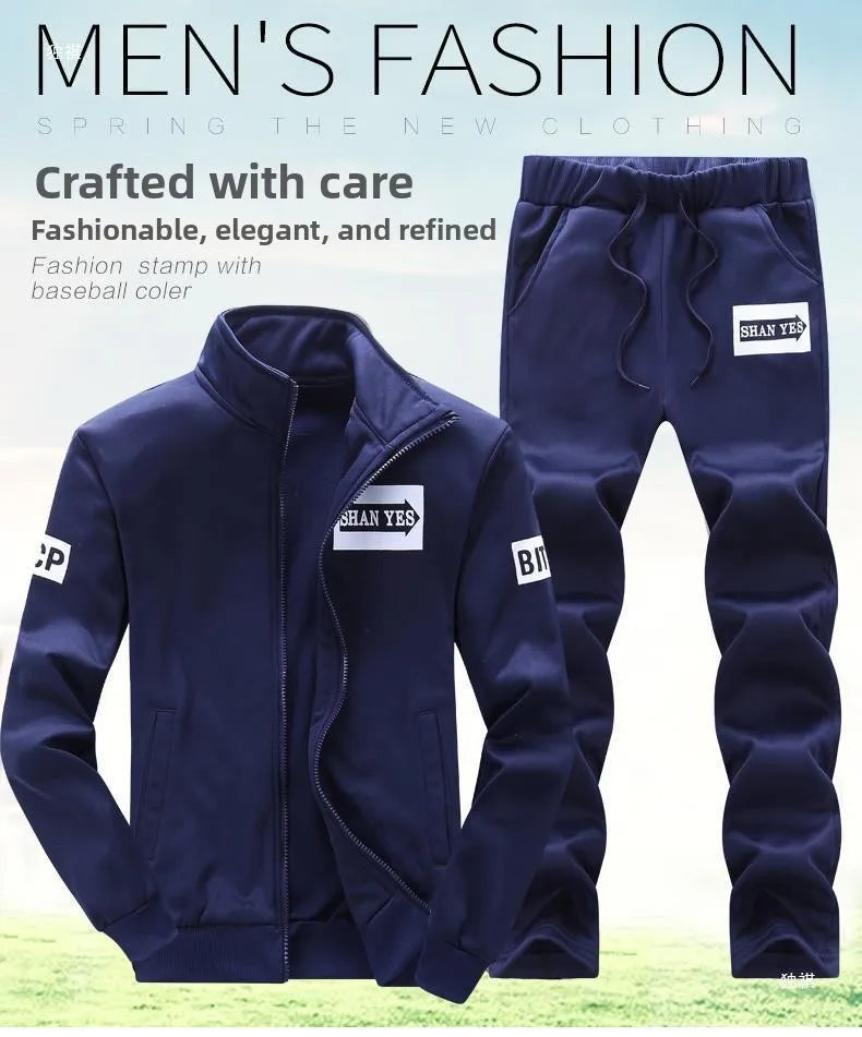 Trendiger Hoodie Herren Stehkragenjacke Lässige Sportbekleidung Lange Hose Frühling Herbst Jugend Große Größen Kleidung Set