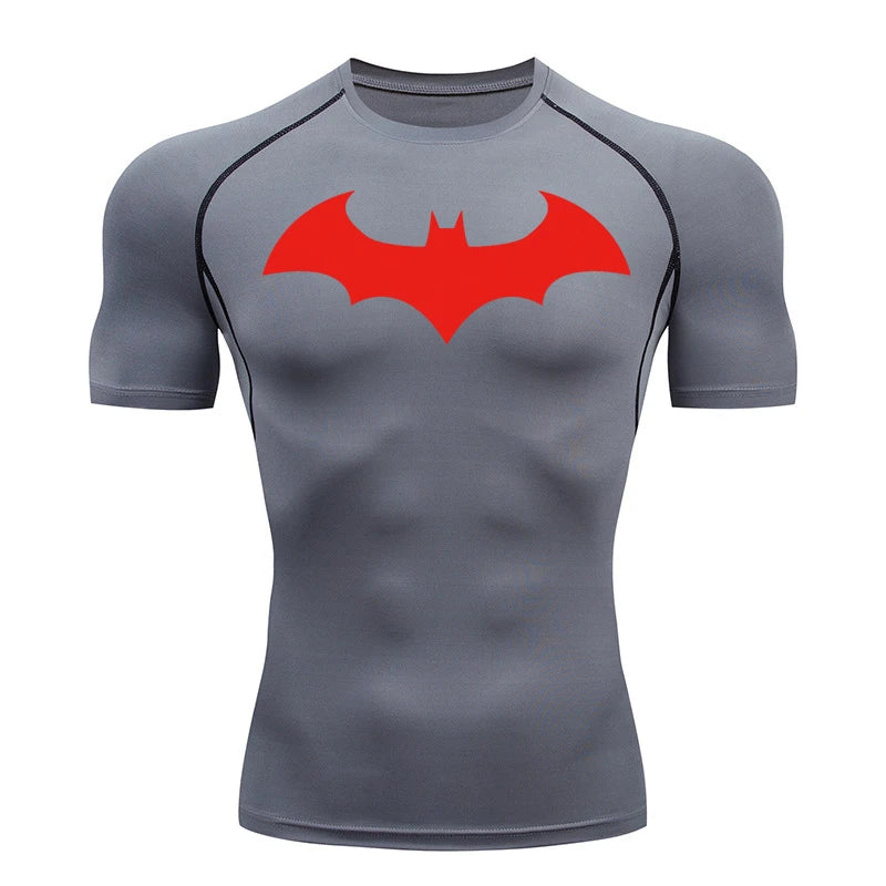 Camisetas de compresión con estampado de murciélago para hombre, rashguard de manga corta, camiseta de running para entrenamiento físico, camisetas deportivas de verano de secado rápido.