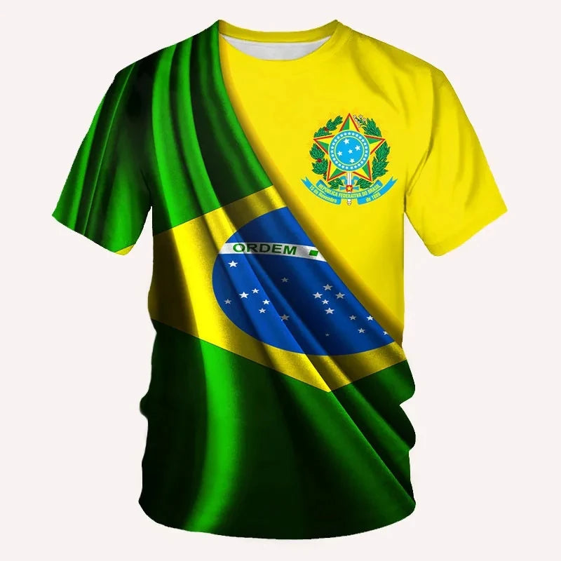 Brasilianisches Herren-T-Shirt, O-Ausschnitt, kurze Ärmel, modischer Brasilien-Flaggen-Aufdruck, Streetwear, übergroß, lockere Camisa Brasil, Herrenbekleidung