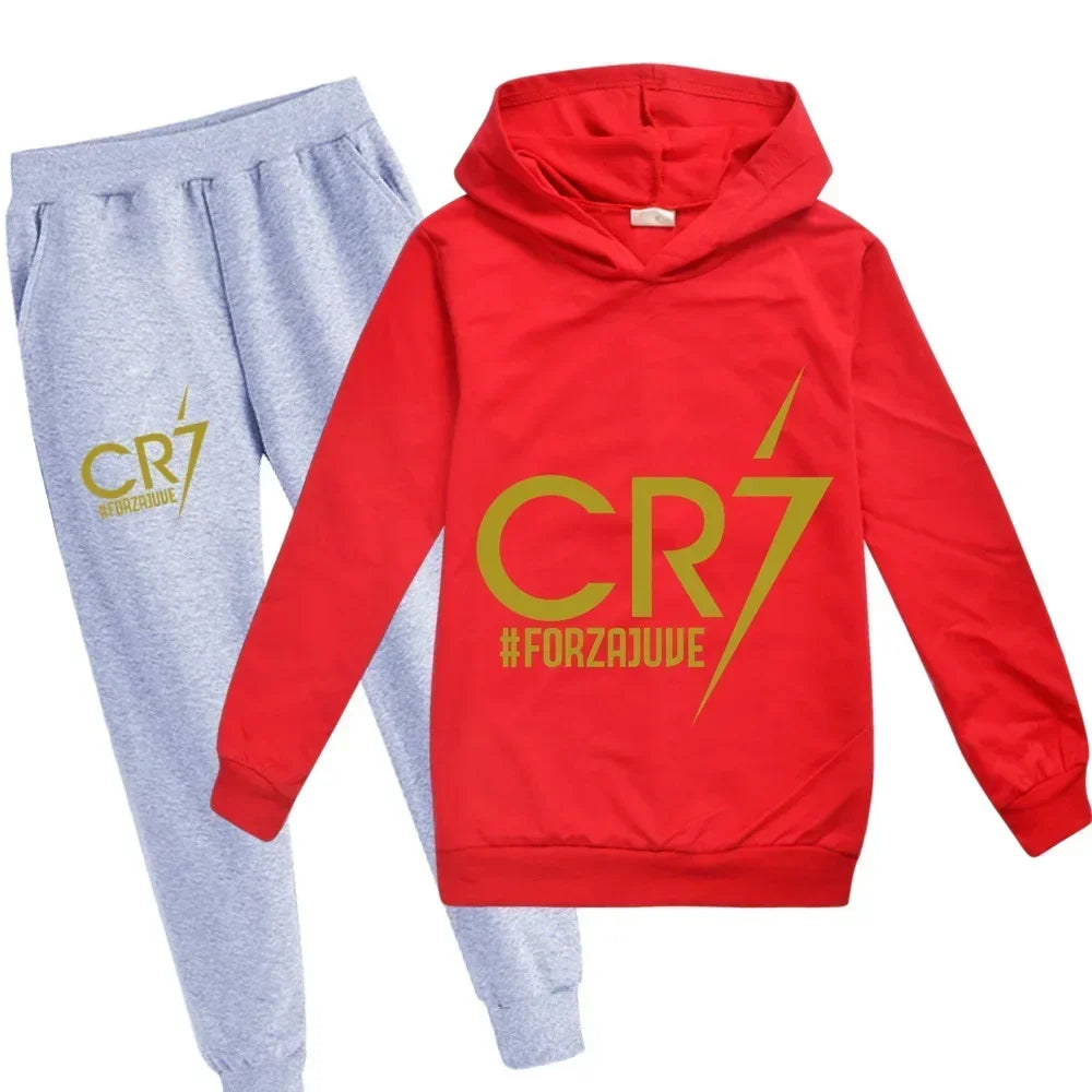 Kinderkleidung Hoodie + Hose Anzug 2-teilig Jungen-Trainingsanzug 3-12 Jahre Frühling Herbst Sweatshirt-Set Fußball CR7 Kinder-Sportanzug