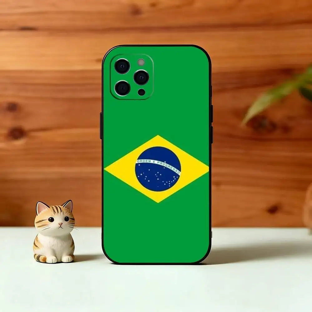 B-Brasilien B-brasilianische Flagge Handyhülle für iPhone 17, 16, 15, 14, 13, 12, 11 Plus, Pro Max, Andere Weiche Schwarze Hülle