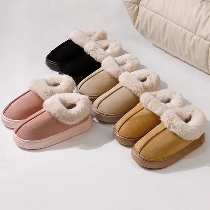 Dicke warme Plüsch-Schneestiefel für Frauen Winter 2025 Flauschige Kunstpelz-Baumwollschuhe für Damen Dicke Sohle Rutschfeste Komfort-Hausschuhe
