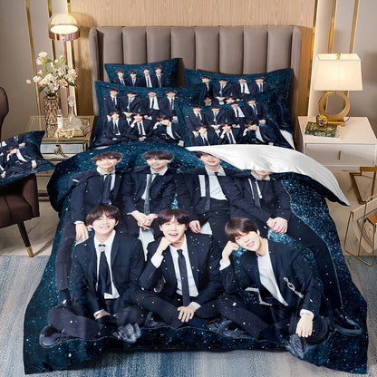 BTS Herren Gruppe Bettwäsche Musikband Bettwäsche für alle Jahreszeiten Twin-Bettwäsche-Set 3-teilig Steppbett Bettdeckenbezug Doppel-King-Bettwäsche-Set