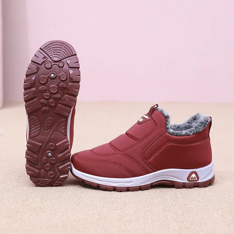 Winter Dickes Fleece Gefüttertes Leder Oberflächen Anti-Rutsch Warme Baumwollschuhe für Frauen Bequeme Flache Schuhe