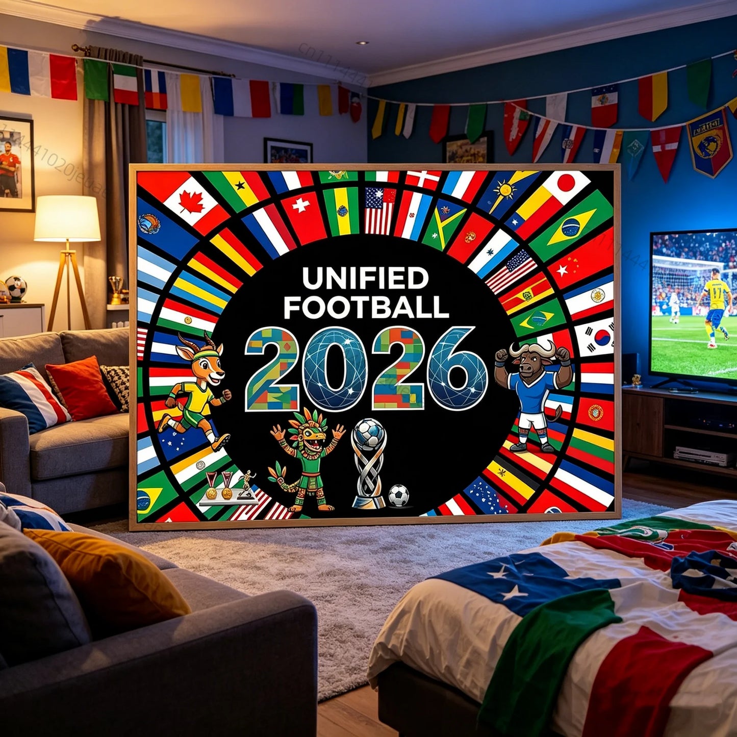 Einzigartige Wandteppiche Fußball-Weltmeisterschaft 2026 Flaggen Teppich Weltfußballereignis Hintergrundstoff Dekoration Sportfans Partybanner Dekor