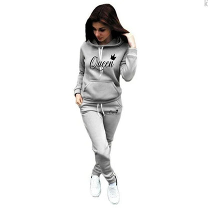 Heißer Damensportanzug 2-teilig mit QUEEN-Print, Sportbekleidung, Jogginganzug, Damen-Sportanzug mit Kapuze, Kleidung Hoodie + Jogginghose