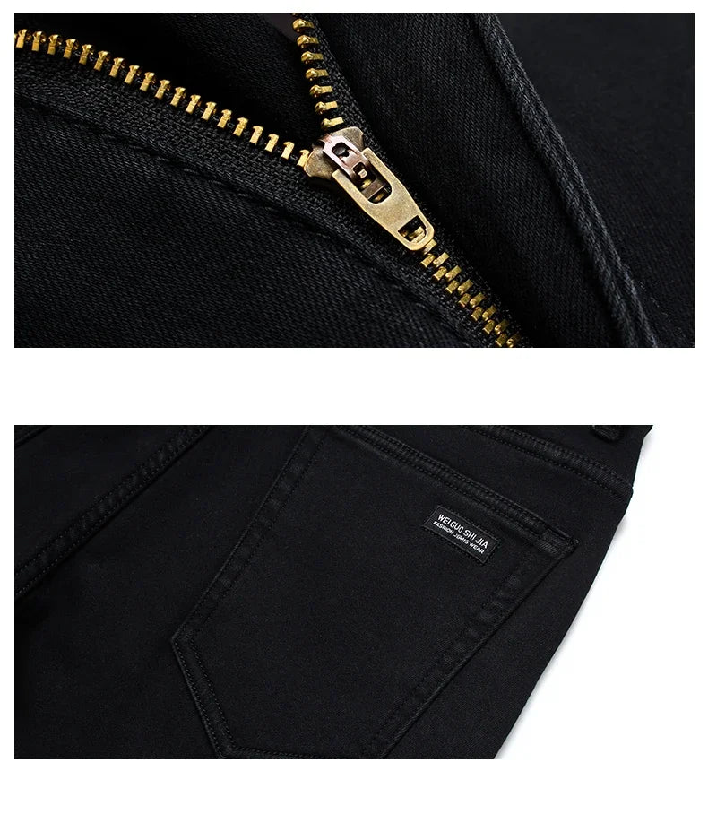 Herren Klassische Modemarke Jeans Homme Mann Weiche Stretch Schwarze  Denim Hosen Herrenhosen