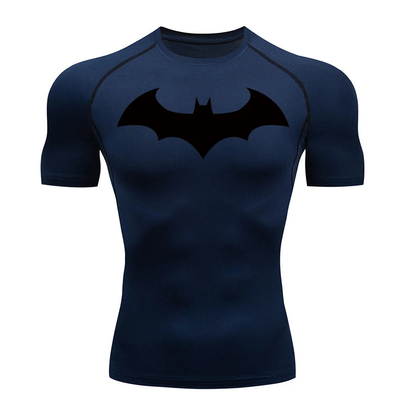 Camisetas de compresión con estampado de murciélago para hombre, rashguard de manga corta, camiseta de running para entrenamiento físico, camisetas deportivas de verano de secado rápido.