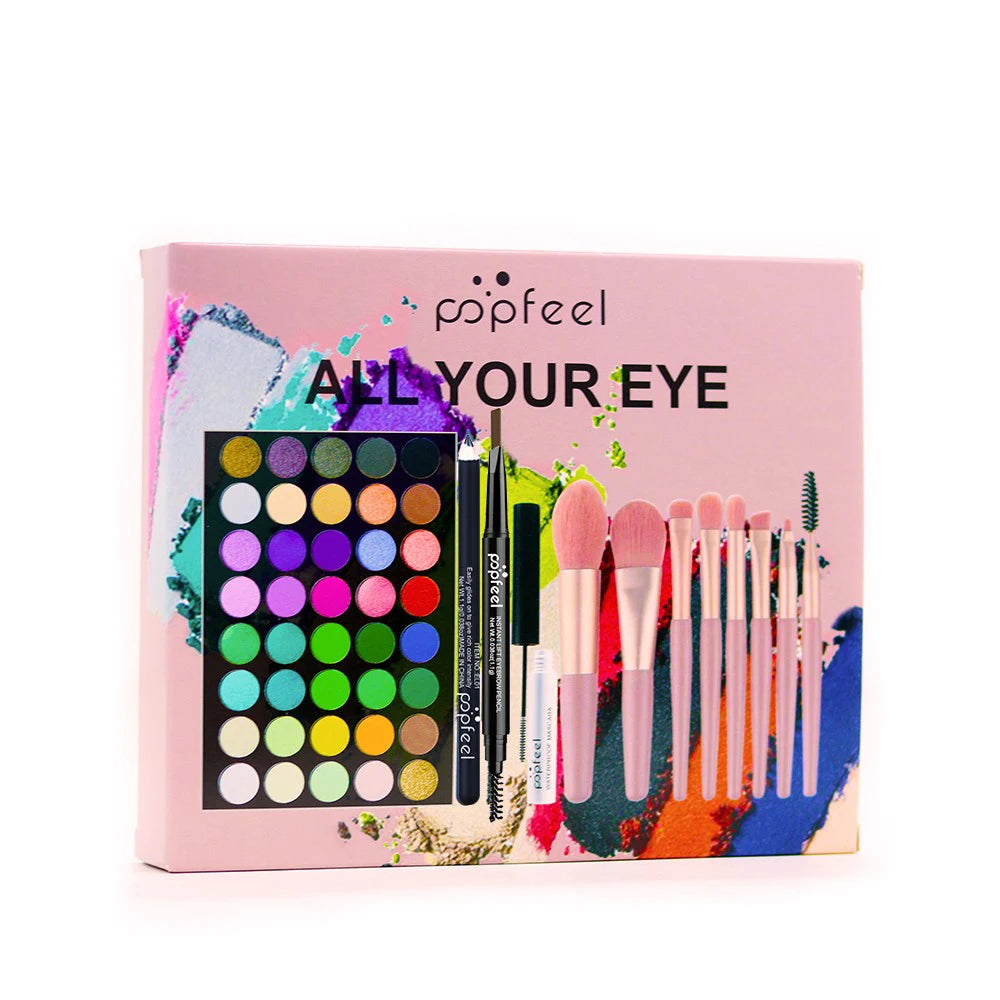 POPFEEL Augen-Make-up-Set 40-Farben-Lidschattenpalette Augenbrauenstift Eyelinerstift Mascara mit einem Set Make-up-Pinsel Augen-Kosmetik