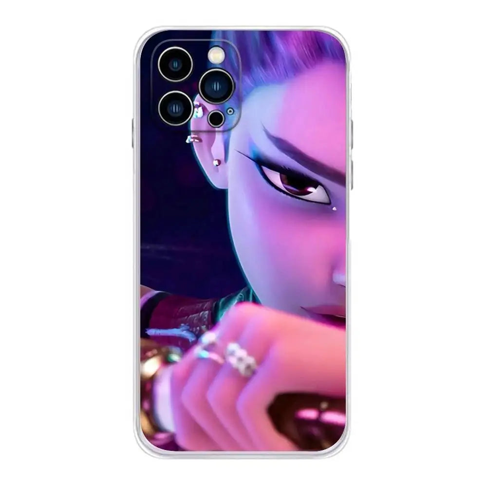 Goldene KPop Demon Hunters Handyhülle für iPhone 17, 16, 15, 14, 13, 12, 11 Plus, Pro, Max, XR, Plus, E, Mini Transparente Weiche Hülle