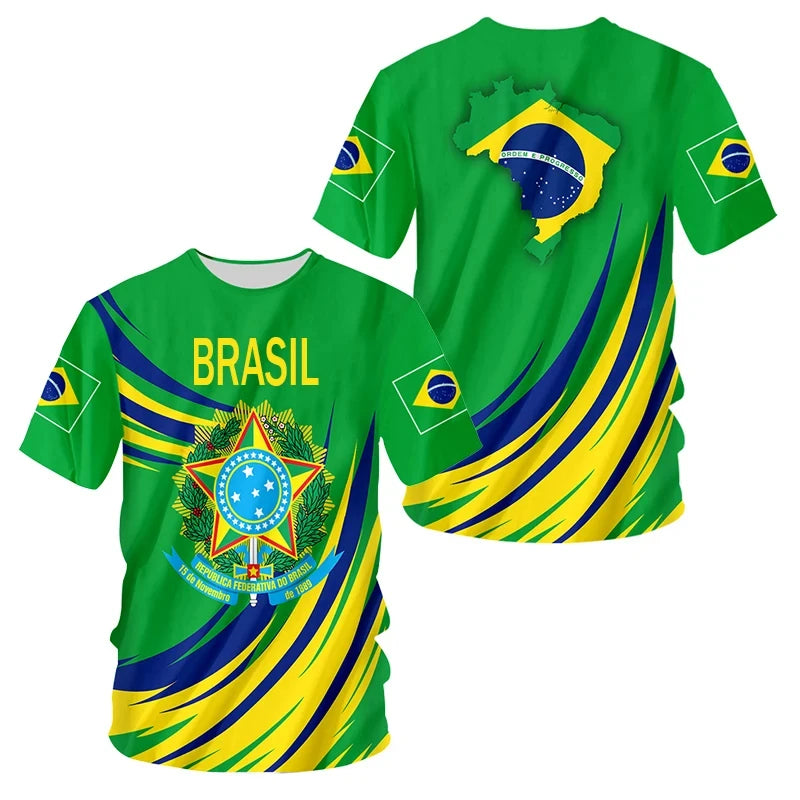 Brasilianisches Herren-T-Shirt, O-Ausschnitt, kurze Ärmel, modischer Brasilien-Flaggen-Aufdruck, Streetwear, übergroß, lockere Camisa Brasil, Herrenbekleidung
