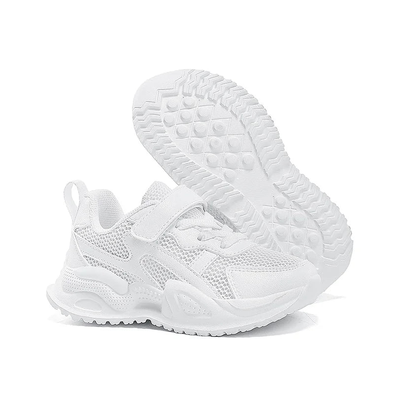 Weiße Kinder-Lederschuhe für Jungen und Mädchen, freizeitlich, Outdoor-Laufschuhe, atmungsaktives Mesh, Kinderschule Gehen, Sport, rutschfest