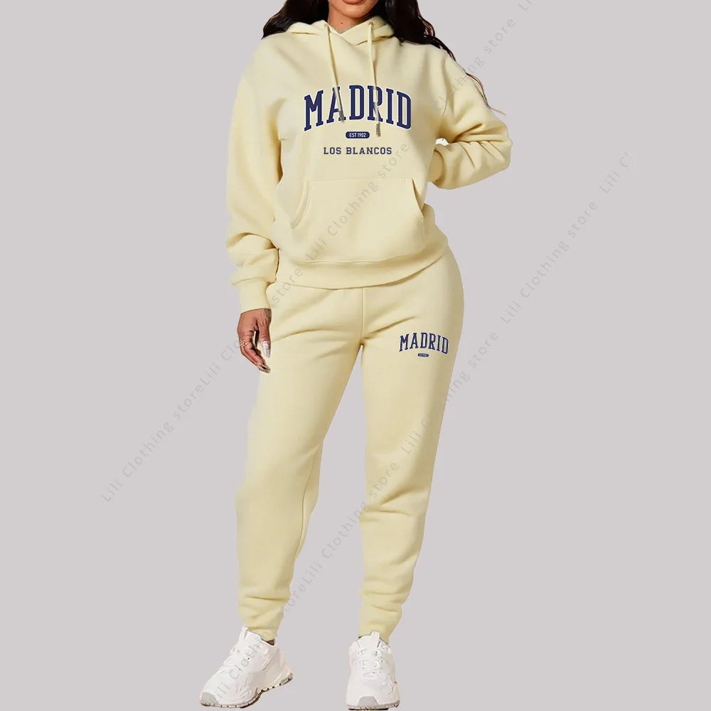Neue Damen Trainingsanzüge Herbst Winter Hoodies Sweatshirts Sweatpants 2-teilige Outfits Madrid Druck Trend Sportbekleidung Damen Hosen Sets