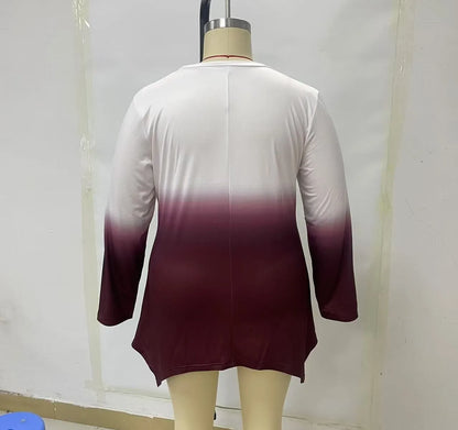 T-Shirt in Übergröße mit Farbverlauf für Frauen, lässiges Langarmshirt mit rundem Halsausschnitt für Frühling und Herbst.