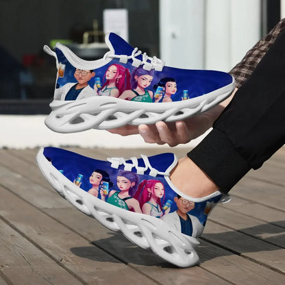 Kinderschuhe für Eltern-Kind im Frühling mit KPop Cartoon-Charakter-Aufdruck, leichte Sneakers, atmungsaktiv, flacher Absatz, Schnürschuhe, Freizeitschuhe