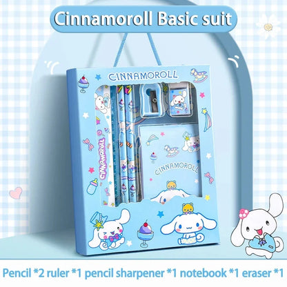 Sanrio 12-teiliges Kuromi Schreibwaren-Set Cinnamoroll My Melody Bleistifte Radiergummis Lineale Schüler Schulbedarf Lernmaterial Geschenke