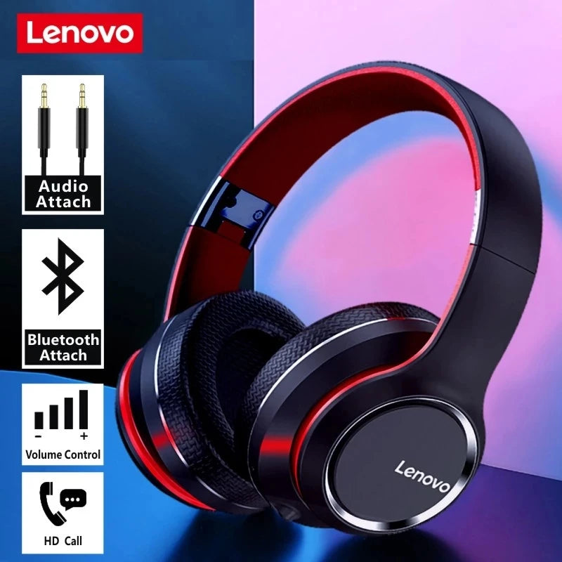 Lenovo HD200 Bluetooth-Ohrhörer Over-Ear, Faltbare Computer-Drahtloskopfhörer mit Geräuschunterdrückung, HiFi-Stereo-Gaming-Headset