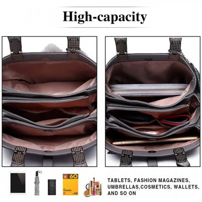Miss Lulu Leder-Look Schultertasche mit Pom-Pom-Dekoration Stylische Handtasche für Damen Praktische Schultertasche