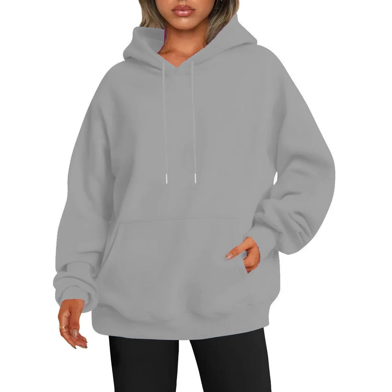 Übergroßer Hoodie Sweatshirt mit fallender Schulter und Bündchen  Damen Herbst dicker Hoodie Lässiger Streetwear-Stil