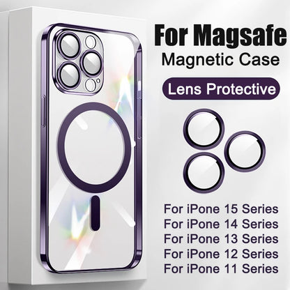 Verchromtes weiches TPU-Case mit vollständigem Linsenschutz für iPhone 13 14 12 11 15 Pro Max Plus Magsafe magnetische Handyhülle kabelloses Ladecover