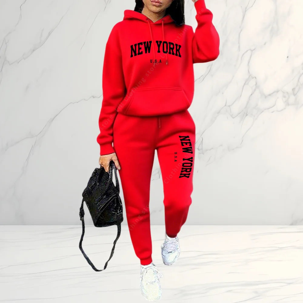 2026 Frühling Herbst Damen Sets 2-teilig Hoodies Hosen Anzug Sportoutfits Buchstaben Druck Ästhetische Kleidung Damen Trainingsanzug Hosen Sets