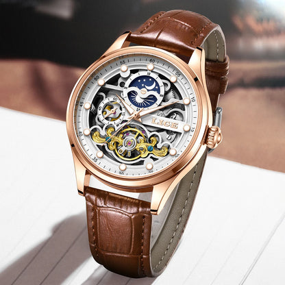 Neue LIGE Skelett Mechanische Automatik-Uhr Herren Tourbillon Sportuhr Freizeit Business Mond Armbanduhr Relojes Hombre