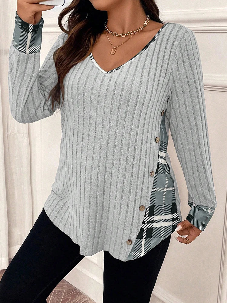 Clearance Plus-Size Damenpullover Winter Große Größen Farbblock V-Ausschnitt Pullover Warm Große Größen Damenbekleidung Streifen-Design Oberteil