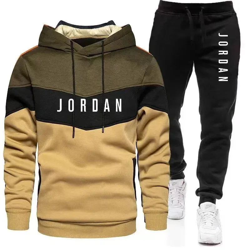 Herren Freizeit-Jogging-Sportbekleidungsset Hoodie und schwarze Sweatpants Gummierte Jacke Modische Sport-Winter-Warme 2-teilige Set