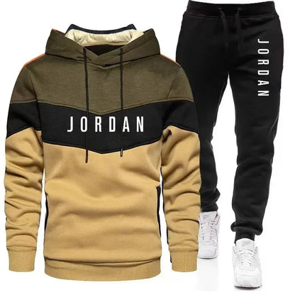 Herren Freizeit-Jogging-Sportbekleidungsset Hoodie und schwarze Sweatpants Gummierte Jacke Modische Sport-Winter-Warme 2-teilige Set