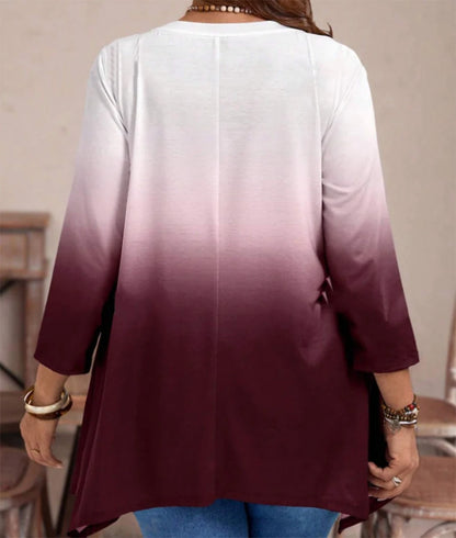 T-Shirt in Übergröße mit Farbverlauf für Frauen, lässiges Langarmshirt mit rundem Halsausschnitt für Frühling und Herbst.