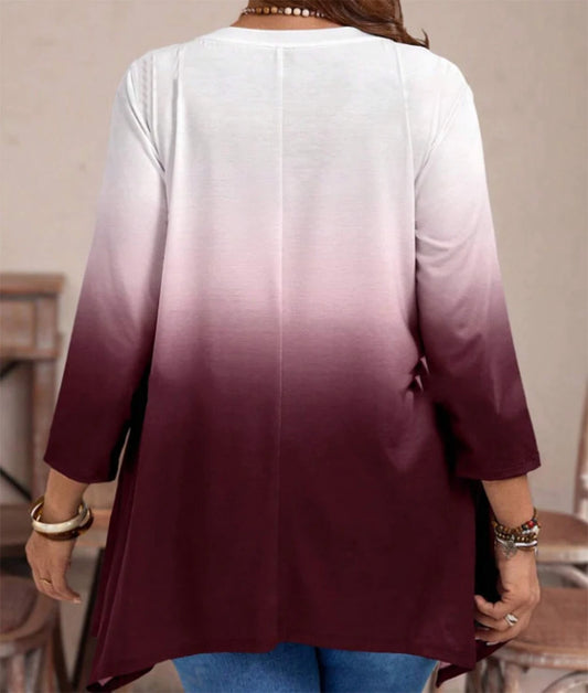 T-Shirt in Übergröße mit Farbverlauf für Frauen, lässiges Langarmshirt mit rundem Halsausschnitt für Frühling und Herbst.