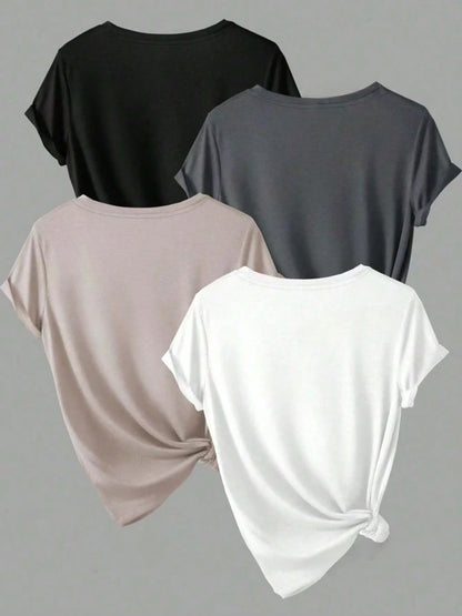 4 Stück Damen Trend T-Shirts Freizeit Sommer Tops Damenbekleidung Plus Size Kurzarm T-Shirt Kleidung für Frauen Tee Top Outfit