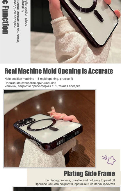 Verchromtes weiches TPU-Case mit vollständigem Linsenschutz für iPhone 13 14 12 11 15 Pro Max Plus Magsafe magnetische Handyhülle kabelloses Ladecover