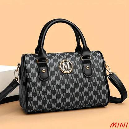 Damen Alphabet Schultertasche mit goldenem "M"-Logo, kleine Umhängetasche aus synthetischem Kunstleder für Arbeit, Reisen, Partys und als Geschenk