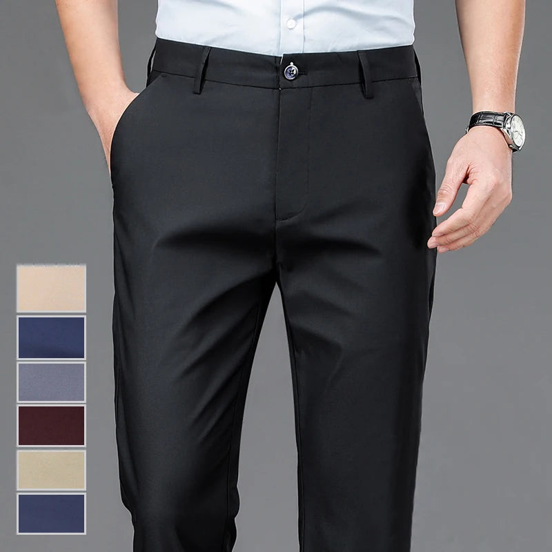 Herrenhose Stretch Einfarbig Schwarz Smart-Casual Herrenhose Büro Schnell trocknend Anzughose Neue Frühling-Herbst Koreanische gerade Hose