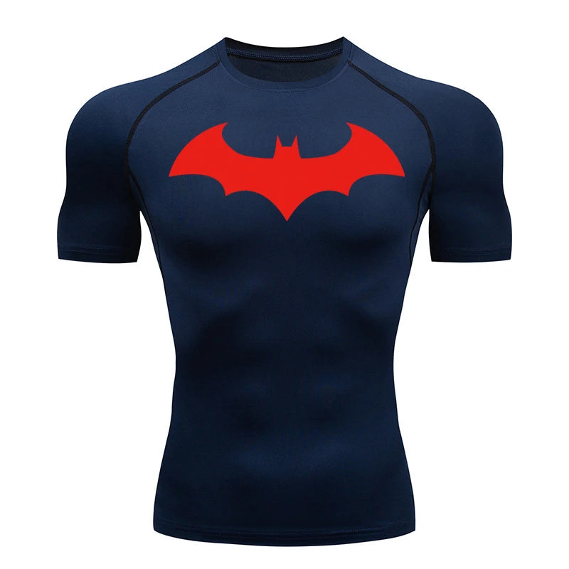 Camisetas de compresión con estampado de murciélago para hombre, rashguard de manga corta, camiseta de running para entrenamiento físico, camisetas deportivas de verano de secado rápido.