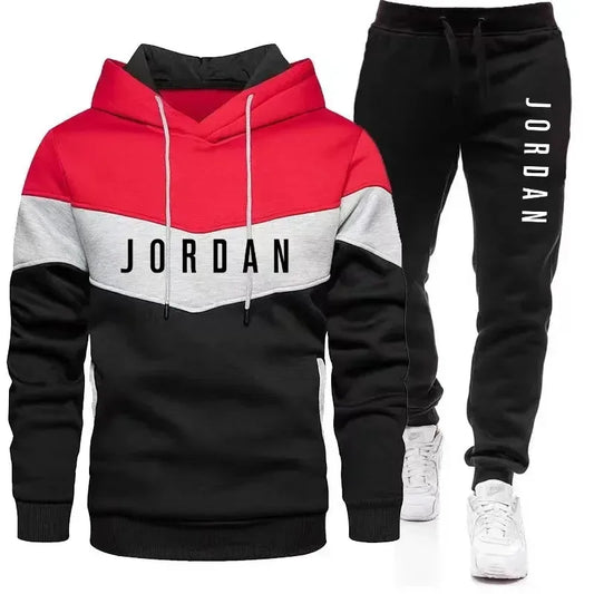 Herren Freizeit-Jogging-Sportbekleidungsset Hoodie und schwarze Sweatpants Gummierte Jacke Modische Sport-Winter-Warme 2-teilige Set