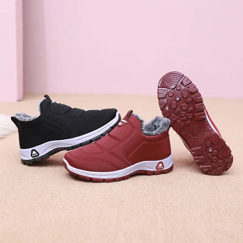 Winter Dickes Fleece Gefüttertes Leder Oberflächen Anti-Rutsch Warme Baumwollschuhe für Frauen Bequeme Flache Schuhe