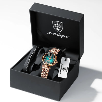 POEDAGAR Luxus-Uhr für Frauen Wasserdicht Freizeit-Quarz Damenuhr Hochwertige Elegante Damenuhren Weibliche Reloj+Box