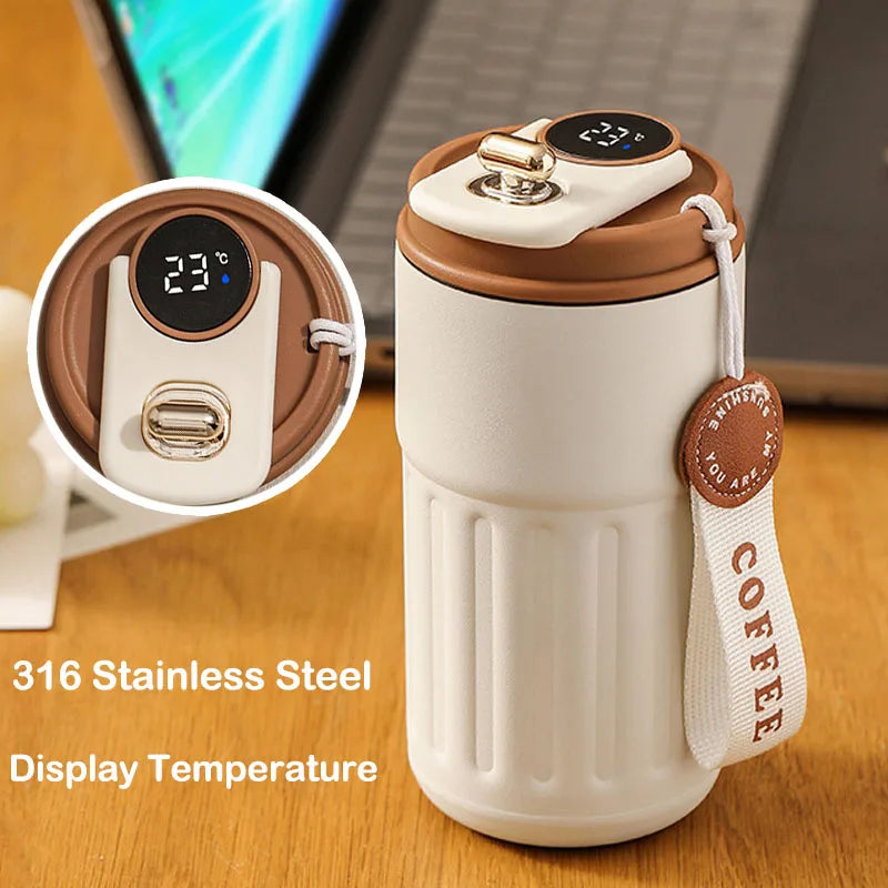 450ml Thermosflasche mit Smart-Display-Temperatur, 316er Edelstahl-Vakuumbecher, Bürokaffeetasse, tragbarer Thermobecher für Geschäft