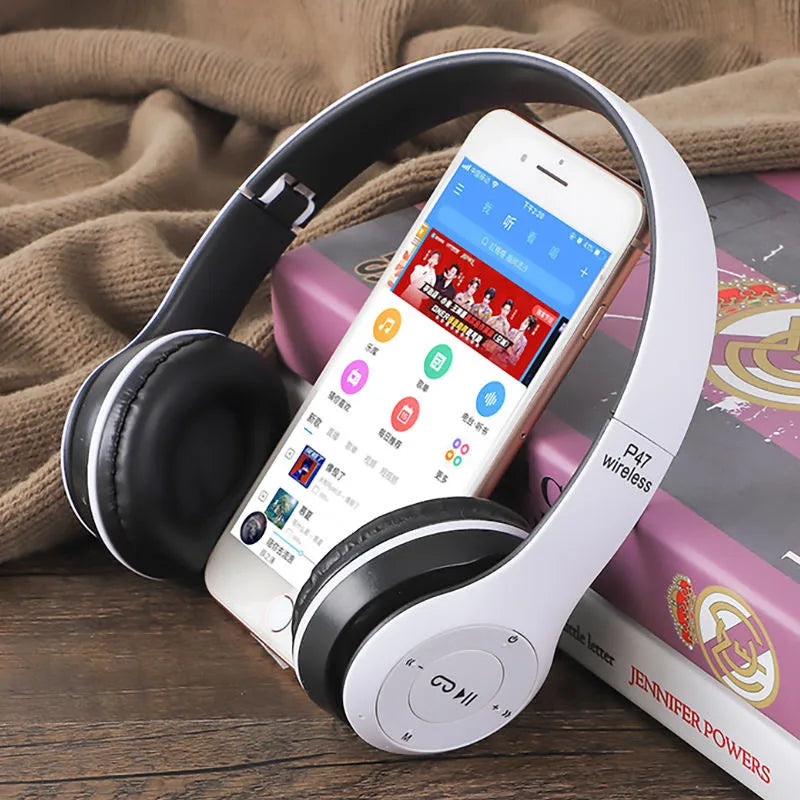 P47 Bluetooth 5.0 kabelloser Kopfhörer, faltbar, HIFI Stereo Bass Ohrhörer,  mit Mikrofon, USB-Adapter für iPhone und Spiele
