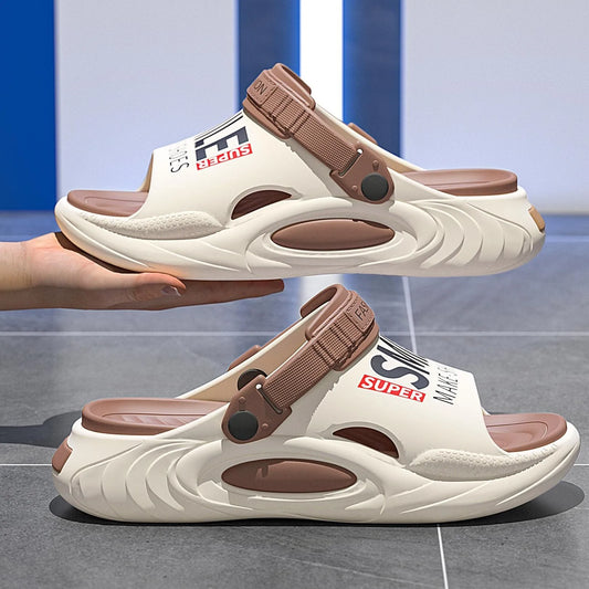 Shevalues Herren Sommer Hausschuhe Dicke Sohle Strand Slides Badezimmer Anti-Rutsch Hausschuhe Ultraleichte Buchstaben Hausschuhe Herren Sportschuhe