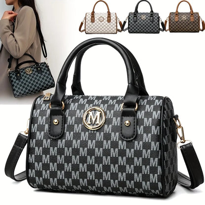 Damen Alphabet Schultertasche mit goldenem "M"-Logo, kleine Umhängetasche aus synthetischem Kunstleder für Arbeit, Reisen, Partys und als Geschenk