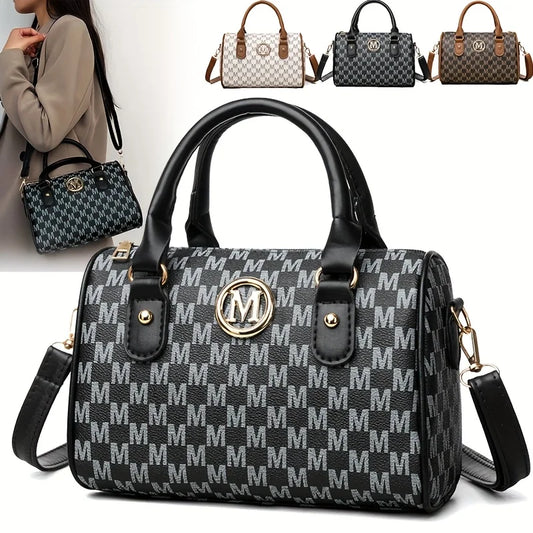 Damen Alphabet Schultertasche mit goldenem "M"-Logo, kleine Umhängetasche aus synthetischem Kunstleder für Arbeit, Reisen, Partys und als Geschenk