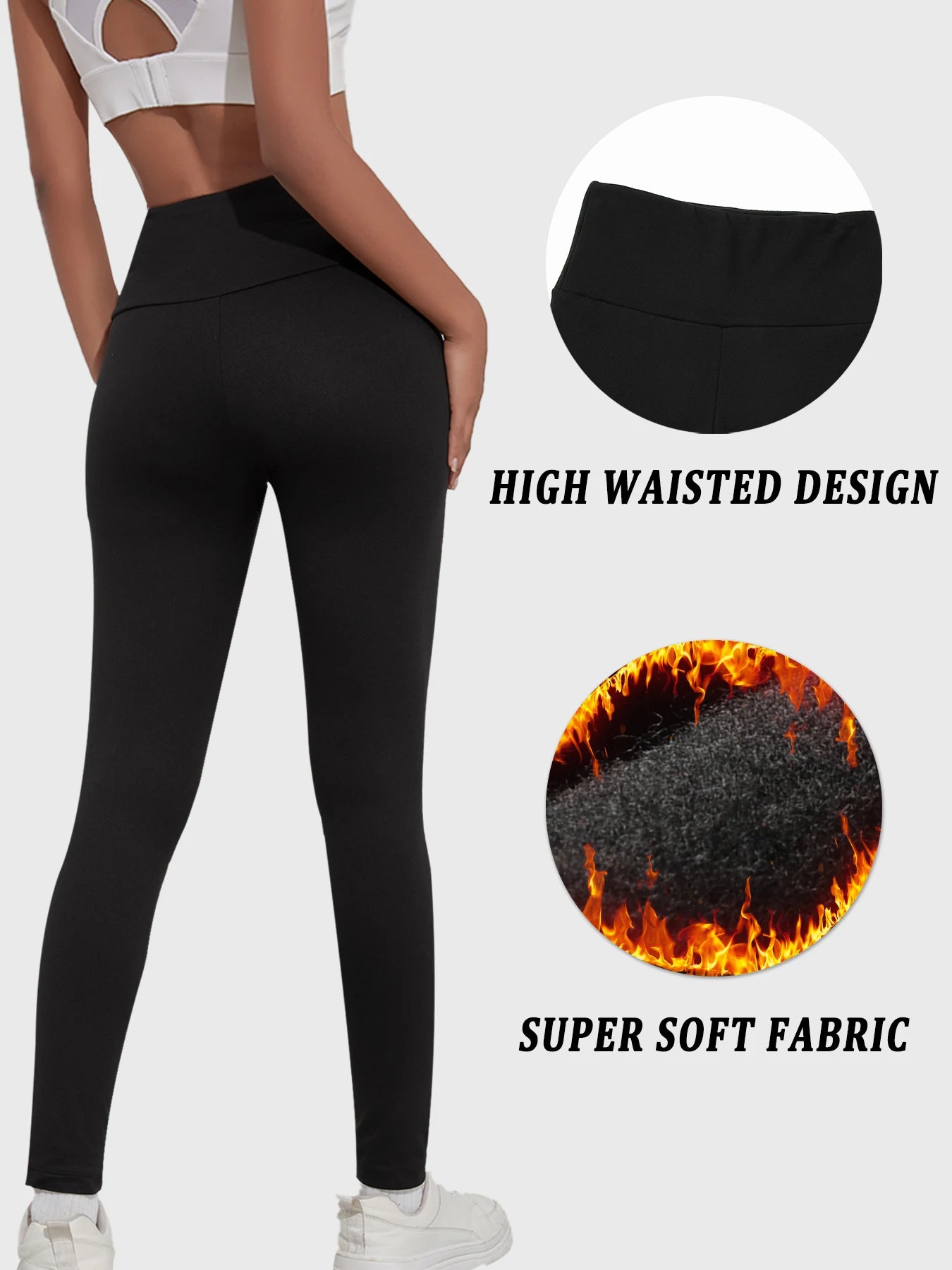 3er-Pack Damen Thermo-Leggings mit Fleece-Futter und hoher Taille. Trainings-Winterwärmende dicke Strumpfhosen, weiche Yogahosen