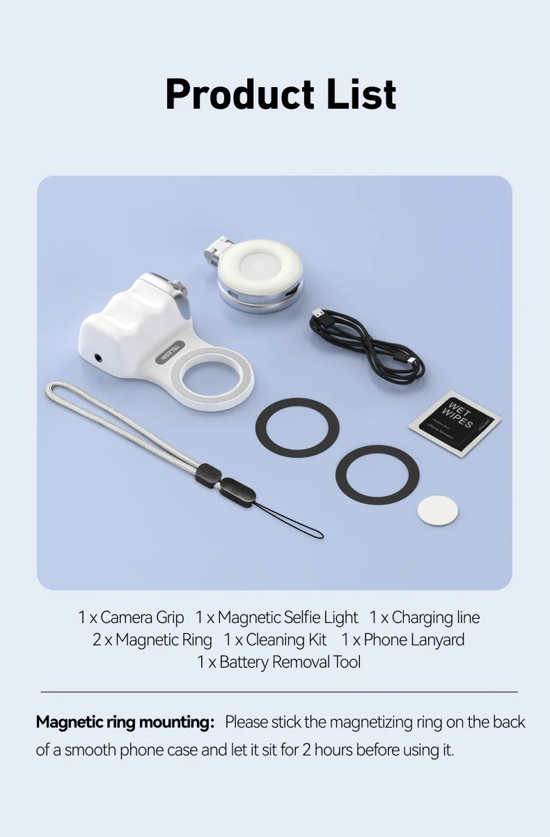 TELESIN Telefon Kamera Aufnahme Handgriff Magnetischer Smartphone-Halter Aufnahmehilfe Fernbedienung Griff für iPhone Android Handy